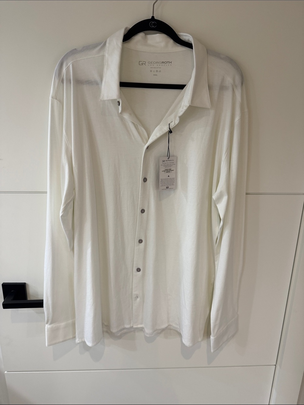 George Roth Men's White Long Sleeve Casual Button-Down Shirt